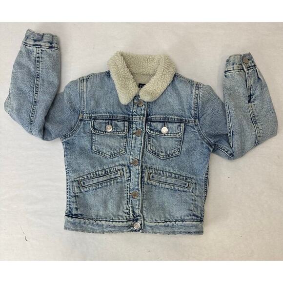 Gap Kids Sherpa Icon Denim Fleece Lined Jean Jacket Acid Wash - Kids Size 8 - Picture 1 of 10